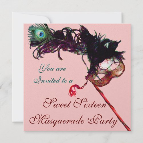 SWEET SIXTEEN MASQUERADE PARTY Pink Ice blue black Invitation
