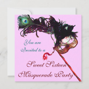 SWEET SIXTEEN MASQUERADE PARTY ,Pink Ice Metallic Invitation