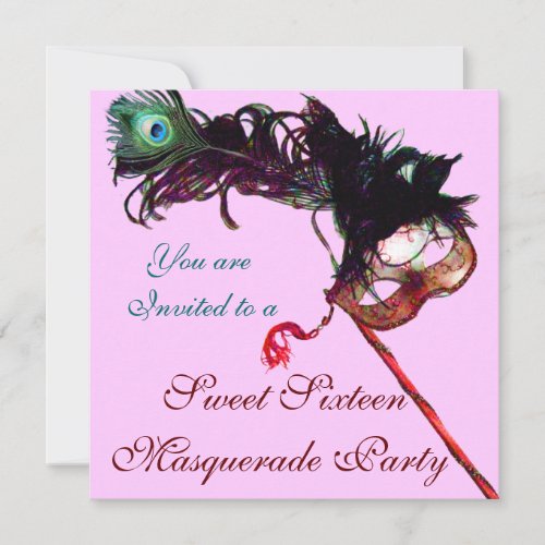 SWEET SIXTEEN MASQUERADE PARTY Pink Ice Metallic Invitation