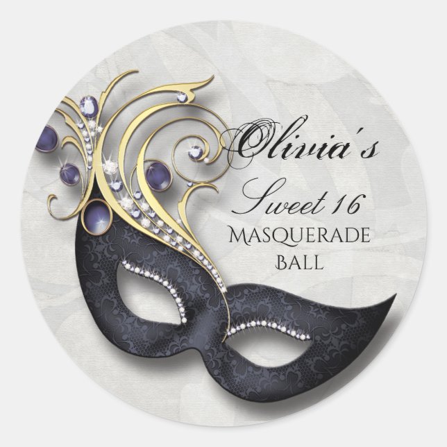 Sweet Sixteen Masquerade Sticker Blk Mask (Front)