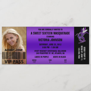 Sweet Sixteen Masquerade VIP Admission Ticket Invitation