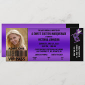 Sweet Sixteen Masquerade VIP Admission Ticket Invitation (Front/Back)