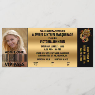 Sweet Sixteen Masquerade VIP Admission Ticket Invitation