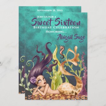 Sweet Sixteen Mermaid And Seahorse Under The Sea Invitation by TheBeachBum at Zazzle
