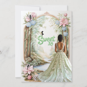 Sweet Sixteen Mint Green Dress Forest Fairies Invitation