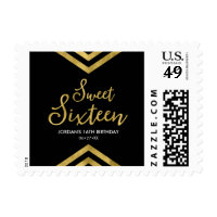 Sweet Sixteen Modern Faux Gold Chevron Geometric Postage