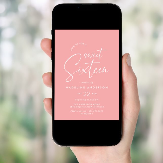 Sweet Sixteen | Modern Girly Pink 16th Birthday Invitation (Front Digital)