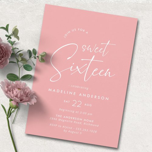 Sweet Sixteen  Modern Girly Pink 16th Birthday Invitation