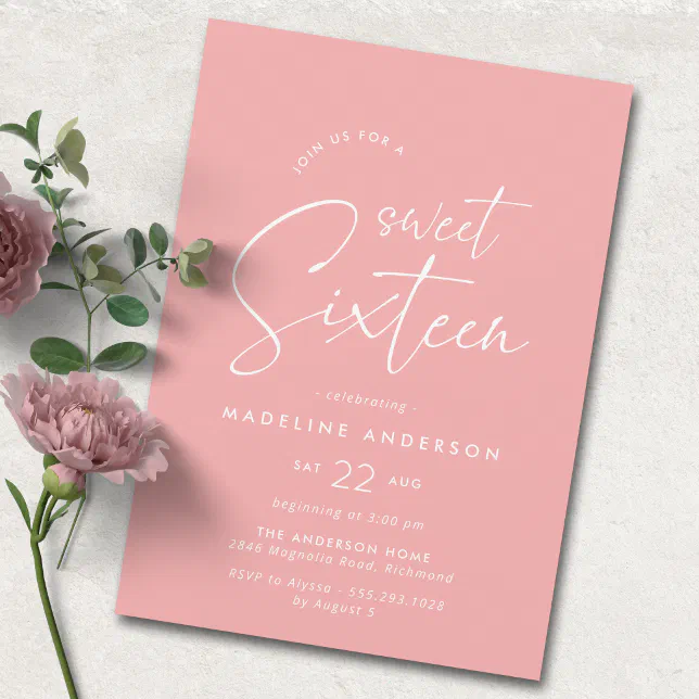 Sweet Sixteen | Modern Girly Pink 16th Birthday Invitation | Zazzle