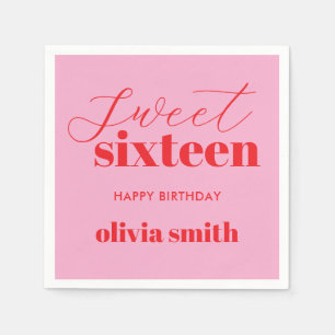 Sweet Sixteen Modern Pink Red 16th Birthday Napkins