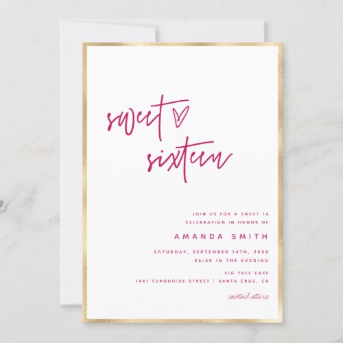 Sweet Sixteen Modern Script Faux Gold Foil Pink In Invitation
