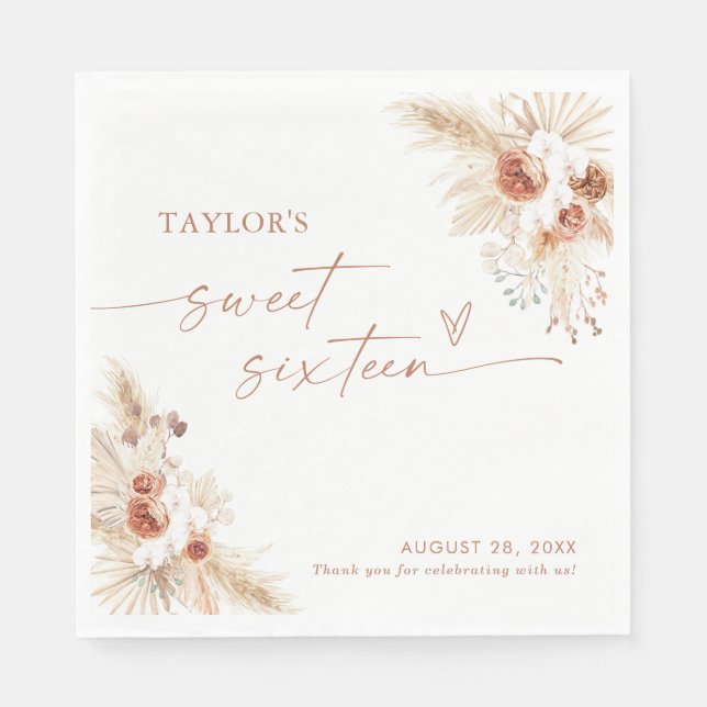 Sweet Sixteen Napkins, Terracotta Boho Sixteen Napkins (Front)
