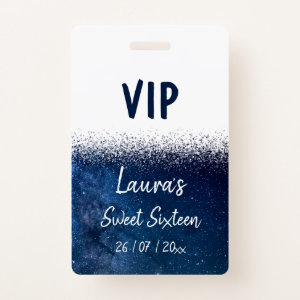 Sweet Sixteen Navy Blue White VIP badge