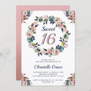 Sweet Sixteen Navy Pink Girl 16th Birthday Party Invitation