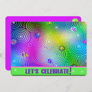 Sweet Sixteen Neon Birthday Party Invitation