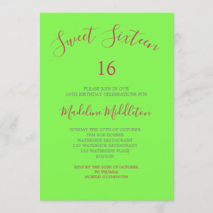 Sweet Sixteen Neon Green Photo Birthday Invitation