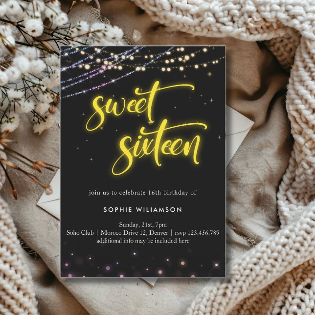 Sweet sixteen neon lights birthday  invitation (Creator Uploaded)