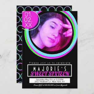 Sweet Sixteen Neon Party Club Style Glow Invitation