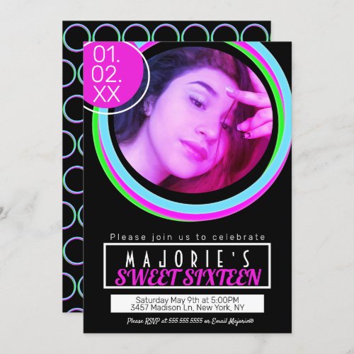 Sweet Sixteen Neon Party Club Style Glow Invitation