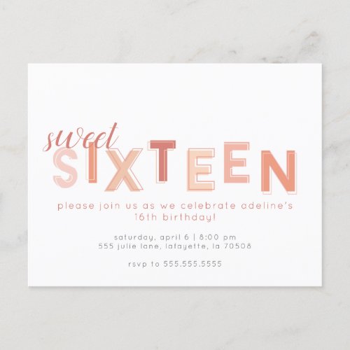 Sweet Sixteen Neutral Birthday Party Invitations