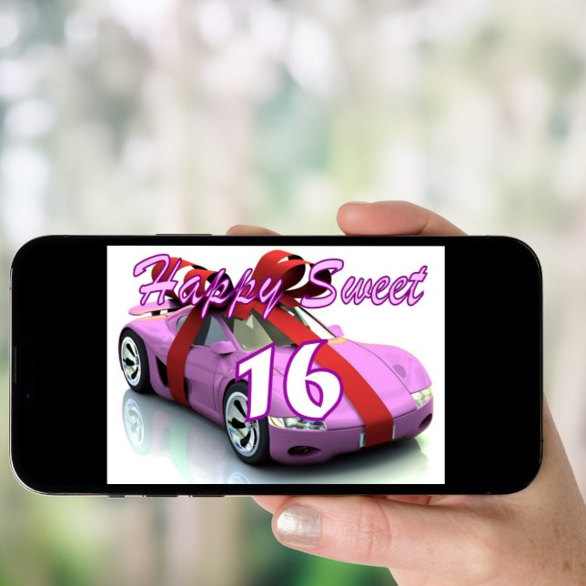 Sweet sixteen new car birthday card (Front Digital)