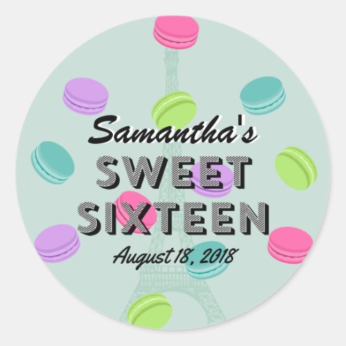 Sweet Sixteen Paris and Macaron Birthday Sticker