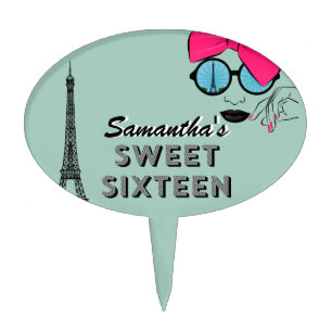 Sweet Sixteen Paris Birthday Cake Pick Topper