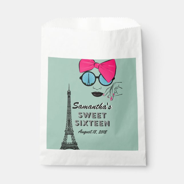 Sweet Sixteen Paris Birthday Treat Favor Bags (Front)