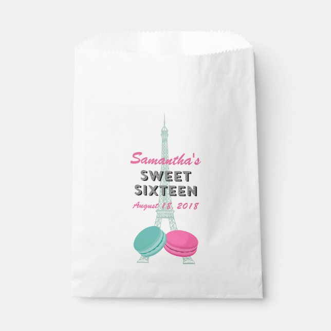 Sweet Sixteen Paris Birthday Treat Favor Bags (Front)