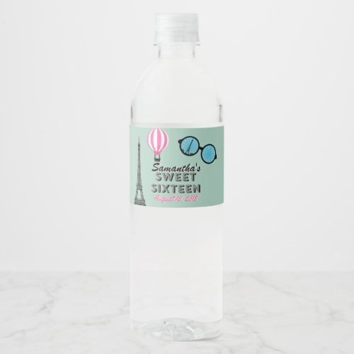 Sweet Sixteen Paris Birthday Water Bottle Label