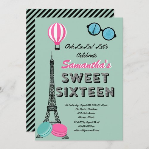 Sweet Sixteen Paris Happy Birthday Invitation Card