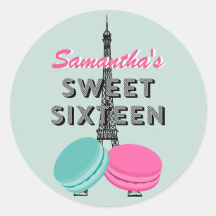 Sweet Sixteen Paris Macaron Birthday Sticker Favor