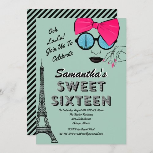 Sweet Sixteen Paris Theme Birthday Invitation Card