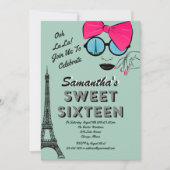 Sweet Sixteen Paris Theme Birthday Invitation Card (Front)