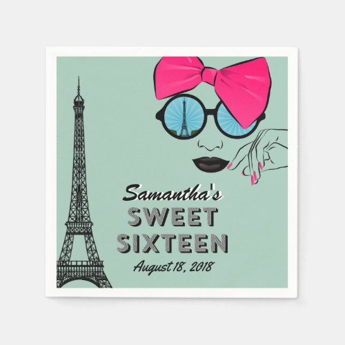 Sweet Sixteen Paris Theme Birthday Paper Napkin