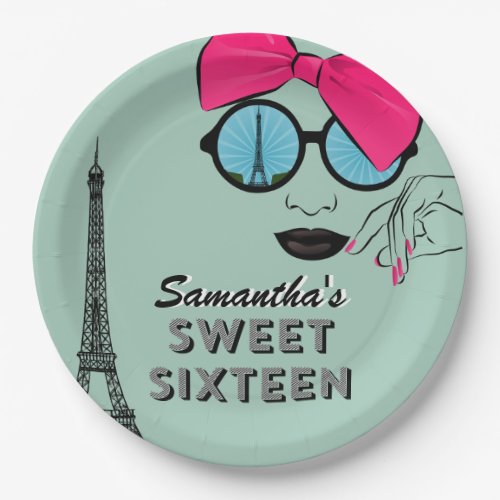 Sweet Sixteen Paris Theme Birthday Paper Plate