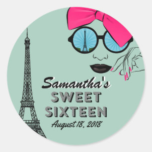 Sweet Sixteen Paris Theme Birthday Sticker Favor