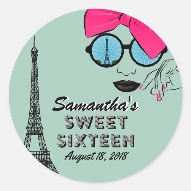 Sweet Sixteen Paris Theme Birthday Sticker Favor (Front)