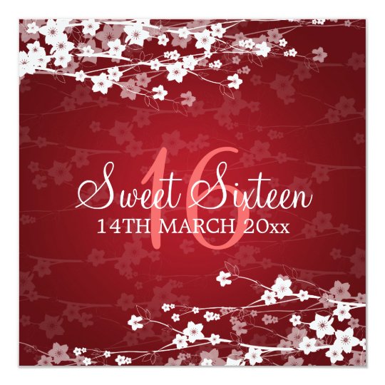 Sweet Sixteen Party Cherry Blossom Red Invitation Zazzle Com