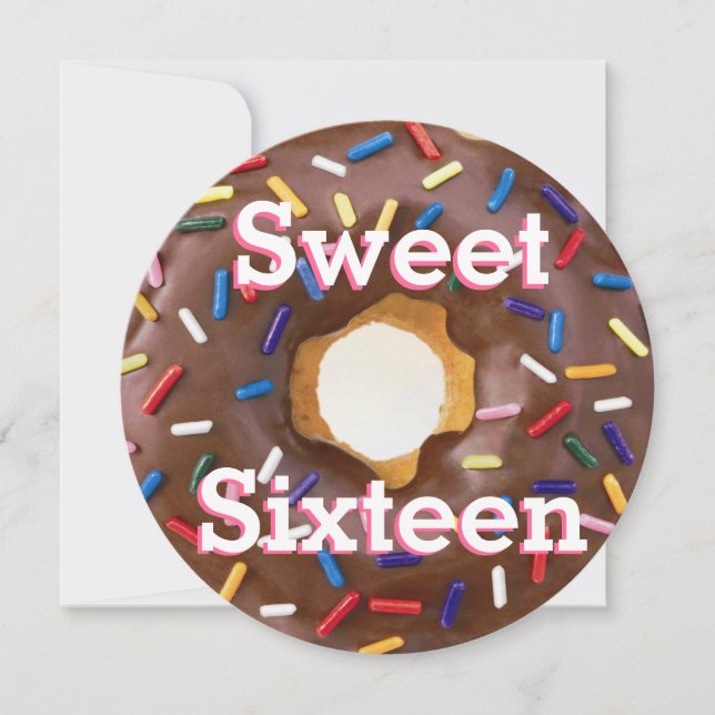 Sweet Sixteen Party Chocolate with Sprinkles Donut Invitation (Front)