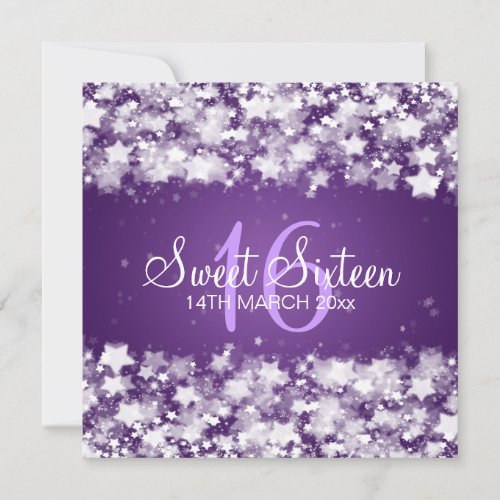 Sweet Sixteen Party Dazzling Stars Purple Invite