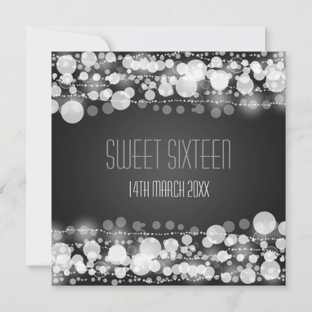Sweet Sixteen Party Dotted Decoration Black Invitation (Front)