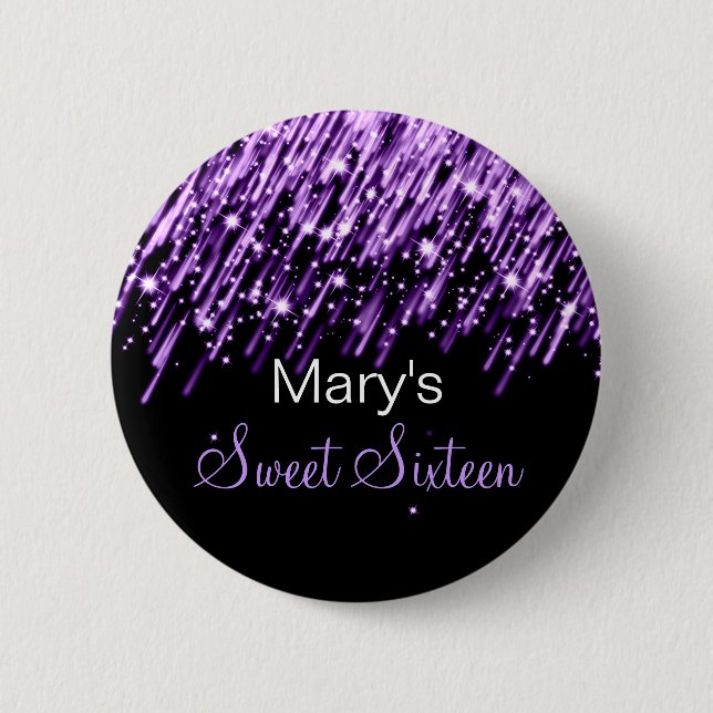 Sweet Sixteen Party Falling Stars Purple Button (Front)