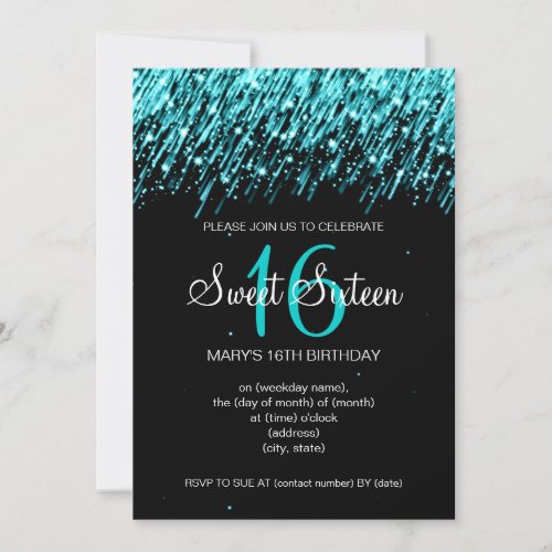 Sweet Sixteen Party Falling Stars Turquoise Announcement