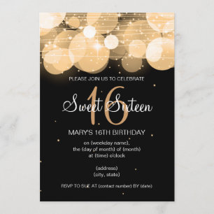 Sweet Sixteen Party Glow & Sparkle Gold Invitation