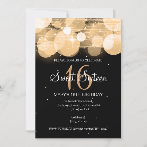 Sweet Sixteen Party Glow  Sparkle Gold Invitation