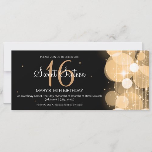 Sweet Sixteen Party Glow  Sparkle Gold Invitation