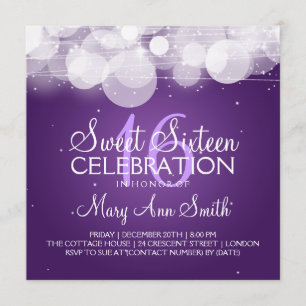 Sweet Sixteen Party Glow & Sparkle Purple Invitation