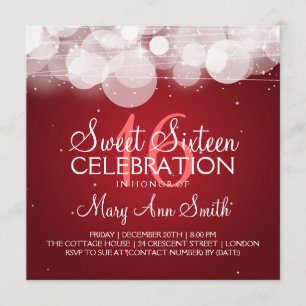 Sweet Sixteen Party Glow & Sparkle Red Invitation