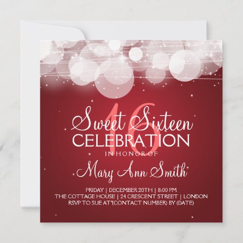 Sweet Sixteen Party Glow  Sparkle Red Invitation